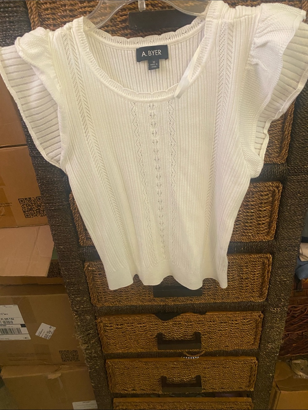 A. Byer White Knit Flutter Sleeve Top